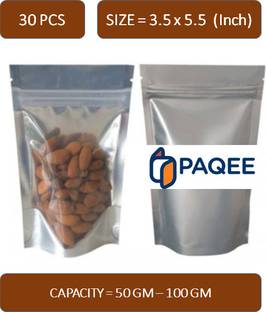 PAQEE One Side Silver, One Side Transparent Storage Pouch (Capacity- 50 - 100 Gm) Polypropylene Storage Pouch