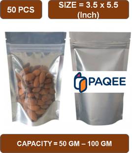 PAQEE One Side Silver, One Side Transparent Storage Pouch (Capacity- 50 - 100 Gm) Polypropylene Storage Pouch