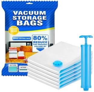 Uratech Reusable Ziplock Vacuum Storage Space Saver Bags (5 PCS PLAIN BAG , 1 PUMP )