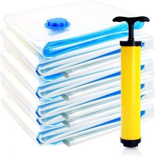 PRM Reusable Ziplock Vacuum Storage Space Saver Bags (4 PCS PLAIN BAG , 1 PUMP ) Travel Storage Vacuum Bags