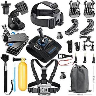 Action Pro 18-in-1 Accessory Kit for GoPro Hero 6,5 Hero Session/Sports Action Camera (Black, ACP0124) Strap