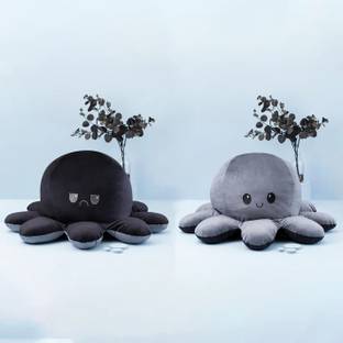 Toyingly Reversible Reversible Black Grey Octopus Soft Toy for Boys  - 25 cm