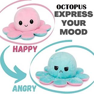 sai ji Mood Expression Happy and Sad Soft Reversible Octopus Stuffed Plush Toy for kids  - 20 cm
