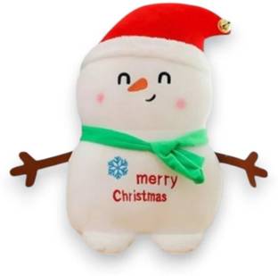 tinytotem Christmas Snowman Plush Toy – Soft Stuffed Snowman with Santa Hat & Green Scarf  - 8 inch