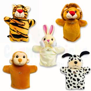 Chamantricks Plush Puppets | Tiger | Lion | Monkey | Dog | Rabbit | Hand Puppets  - 12 inch