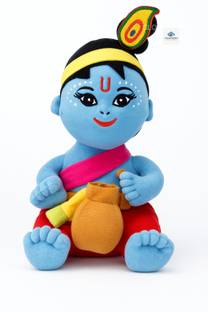 CloudPeakEnt Shree Krishna Ji with Matki Soft Toy Handcrafted doll from Vrindavan  - 35 cm