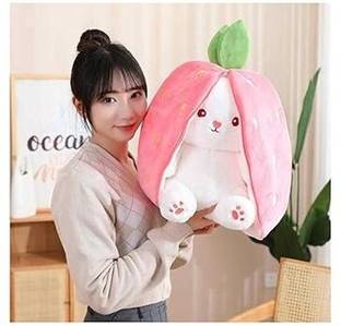 ASJS Adorable Strawberry Rabbit Plushie, Cute Bunny Soft Toy - 35 cm (Pink)  - 35 cm