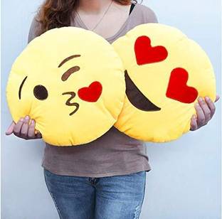 sai ji Emoji Combo of 2 Pillow Soft Toy Cushion for Car Décor  - 30 cm
