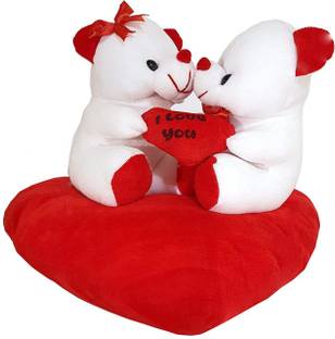 Besties Stuffed Couple on Heart Teddy Bear (KISS)| Perfect Valentine Gift for GF & WIFE  - 25 cm