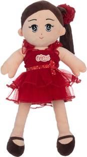 EL FIGO Soft Doll Toy for Kids - Soft Doll For Baby Girl in Red Sturdy Dress  - 45 cm