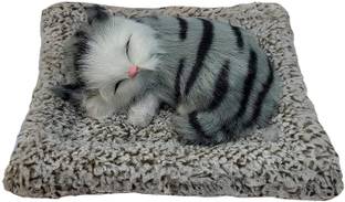 Bogenlite Sleeping Cat Stuffed Animal Fur Soft Toys with Sound for Kids  - 25 cm