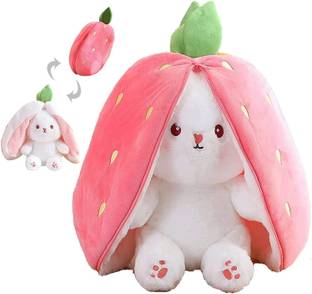 KIDSTATION Strawberry Bunny Cute Plush Soft Toy Pink Strawberry Bunny Pillow (Pink)  - 22 cm