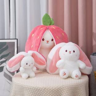 Bitsu Bobsu Trending Reversible Rabbit - Strawberry Bunny Soft Toy ( Plushie Rabbit )  - 32 cm