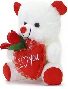 sai ji White Teddy bear with Heart and Rose soft toy big size teddy bear  - 35 cm