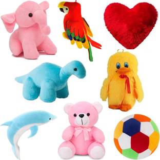 Macros Classic Super Soft Complete Family Pack Combo of 8 Teddy Bear Toy in Low Budget for kids / Gift , Parrot , Elephant , Penguin , Panda , Duck , Unicorn , Pikachu , Rabbit .  - 25 cm