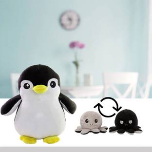 Toyingly cute black penguin and black grey reversible octopus soft stuffed toy  - 50 cm