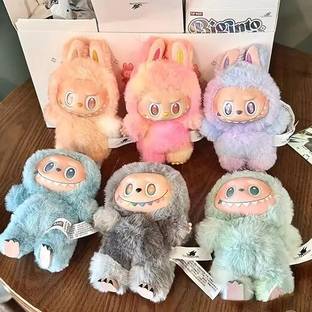 SHOPOGENIX Labubu Inspired Fluffy Plush Dolls – Cute Bunny Toy Set with Expressions  - 12 mm