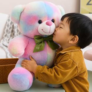 Printustaad Rainbow Teddy Bear Super Soft & Huggable Plush Toy for Babies, Toddlers, Kids  - 25 cm