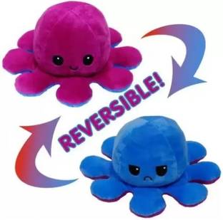 Ehouseall Store ® Dual Colour Reversible Octopus Plush Toy multi color  - 18 cm