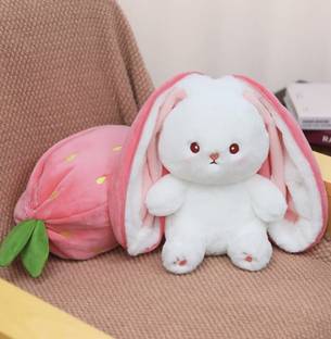 R C TRADERS Soft Stuffed Bunny Toy, Reversible Strawberry Rabbit  - 32 cm