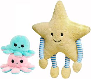 HELLOBEAR Cute Smile Star Pillow With Mini Octopus Soft Toy For Kids  - 14 inch