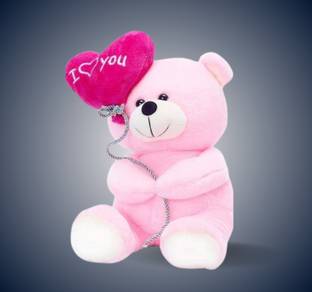 Zexsazone Soft push fabric teddy bear with I love U balloon and fully embroidery work 24 CM gift for birthday return gifting birthday boy baby sister lover wife girlfriend  - 24 cm