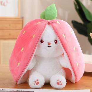 R C TRADERS Adorable Strawberry Rabbit Plushie, Cute Bunny Soft Toy  - 35 cm