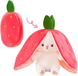 TGFASHION SOFT TOYS Strawberry Rabbit Plushie, Cute Bunny Soft Toy - 35 cm (Pink)  - 35 cm