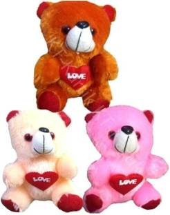 UTAAYAPI cute teddy bear love friends multi colour - 14 cm (pink,brown,cream)  - 14 cm