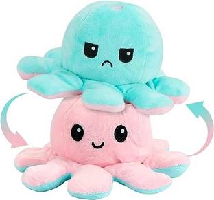 sai ji Stuffed Plush Reversible Octopus Mood Expression Happy and Sad Soft Toy for Kids  - 20 cm