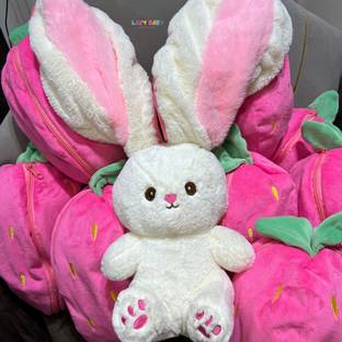 LAZY BABY Plush Toy Pillow Reversible Bunny Soft Toy For Kids  - 35 cm