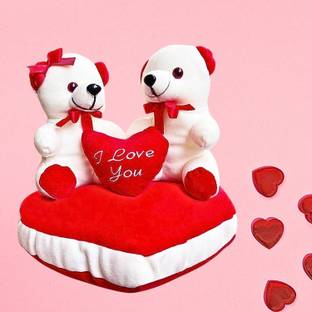 SMARTOTS Soft Toy Couple Teddy Bear on Heart,Gift for Valentine/Anniversary/Girlfriend  - 30 cm