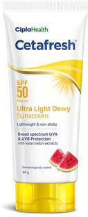 Cipla Sunscreen - SPF 50 PA+++ Cetafresh Ultra Light Dewy Sunscreen | Lightweight & Non-sticky | Pack of 1