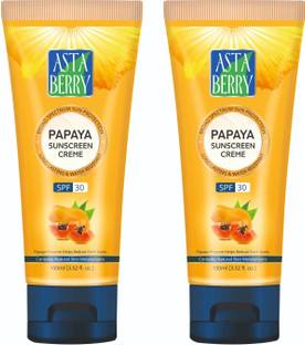 ASTABERRY Sunscreen - SPF 30, Pack 2 (2 x 100ml) Papaya Sunscreen Creme SPF 30 - With Papaya Extract | Dermatologist Formulated