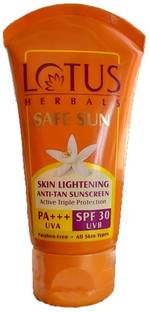 LOTUS HERBALS Sunscreen - SPF 50 PA+++ Safesun Skin Lightening Anti-Tan Sunscreen SPF30_50G
