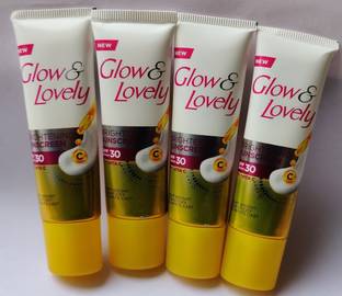 Glow & Lovely Sunscreen - SPF 50 PA+++ BRIGHTENING SUNSCREEN WITH VITA C LIGHT WEIGHT 15grem X 4UNIT