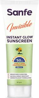 Sanfe Sunscreen - SPF 50 PA+++ Invisible Instant Glow Face & Body, No residue