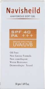 Navishield Sunscreen - SPF 40 PA+++ ANHYDROUS SOFT GEL Broad Spectrum UVA/UVB Water Resistant.