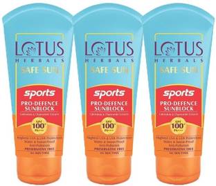 LOTUS HERBALS Sunscreen - SPF 100 PA+++ Safe Sun Sports Pro Defence SunBlock SPF 100 _ 80g ( Pack of 3 )