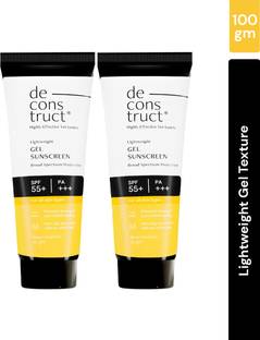 deconstruct Sunscreen - SPF 50 PA+++ Lightweight Gel Sunscreen | No White Cast | For Men & Women | Pack of 2