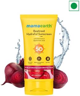 Mamaearth Sunscreen - SPF 50 PA++++ Beetroot Hydraful Sunscreen With Hyaluronic Acid | Hydrates Skin | No White Cast