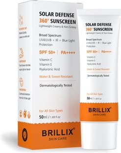 BRILLIX Sunscreen - SPF 50+ PA++++ SPF 50+ | PA++++ Fluid Sunscreen |Vitamin C + E + Hyaluronic Acid|Broad Spectrum