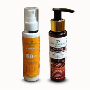 Secret Mantra By nature Sunscreen - SPF 50+ PA+ Sunscreen Gel and Coffee Facewash with Natural Extracts Combo