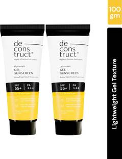 deconstruct Sunscreen - SPF 55+ PA+++ Lightweight Gel Sunscreen | No White Cast | For Men & Women | Pack of 2