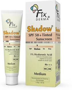 Fixderma Sunscreen - SPF 50 PA+++ Shadow Tinted Sunscreen Medium SPF 50 PA+++, 1% Hyaluonic Acid, No White Cast