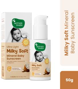 Mother Sparsh Sunscreen - SPF 30+ Ultra Light Milky Mineral Baby Sunscreen Lotion with Milk Protein, Coconut Oil