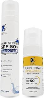 SNEIRA Sunscreen - SPF 50 PA+++ Fluid Spray + Snail Secret SPF 50+ Sunscreen Combo (Pack of 2) Sun Protection