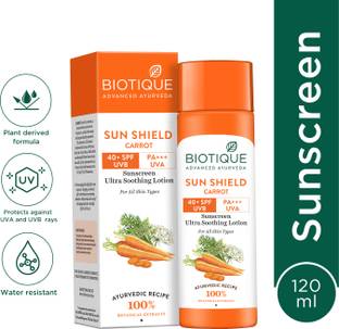 BIOTIQUE Sunscreen - SPF 40 PA+++ Sun Shield Carrot Sunscreen - SPF 40+ PA+++ Carrot Sunscreen Lotion