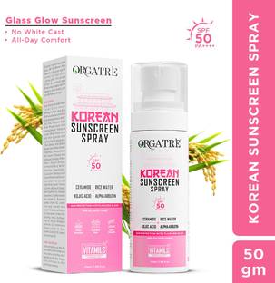 Orgatre Sunscreen - SPF 50 PA++++ Korean Sunscreen Spray –Glowing Glass Skin with Rice Water, Hydrates & Brightens