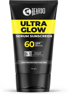 BEARDO Sunscreen - SPF 60 PA++++ ULTRA GLOW Serum Sunscreen For Men | Niacinamide, Ceramide, Hyaluronic Acid